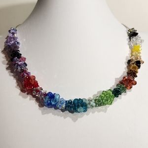 Genuine Swarovski Crystal Rainbow Cluster Necklace On Sterling Silver Chain
